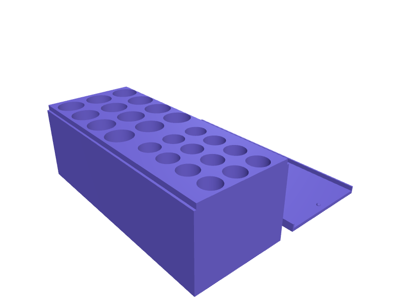 AA and AAA battery storage box with lid, 3D printable part