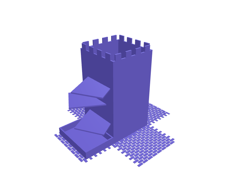 D&D dice tower shaped like a dungeon turret, 3D printable part