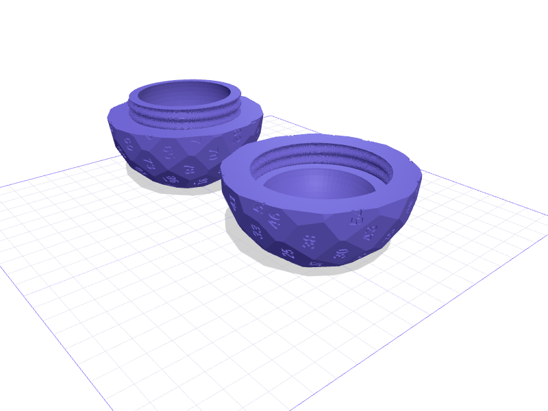 Hollow screw-together d100, 3D printable model preview